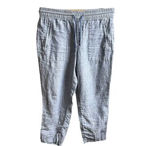 Athleta Blue 100% Linen Ankle Pants Sz 8 Casual Lagenlook Nautical Comfy Coastal
